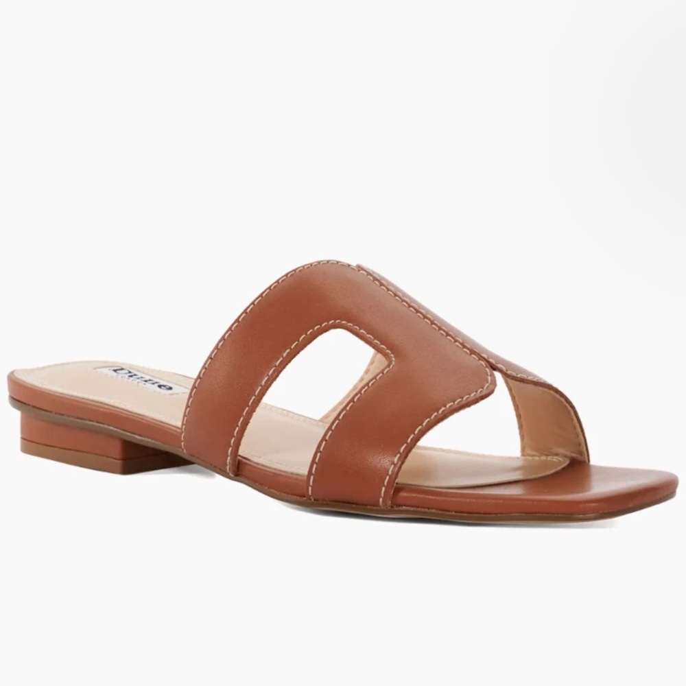 Dune London Leather Smart Slider Sandals Loupe Tan - size 39/8 NWT